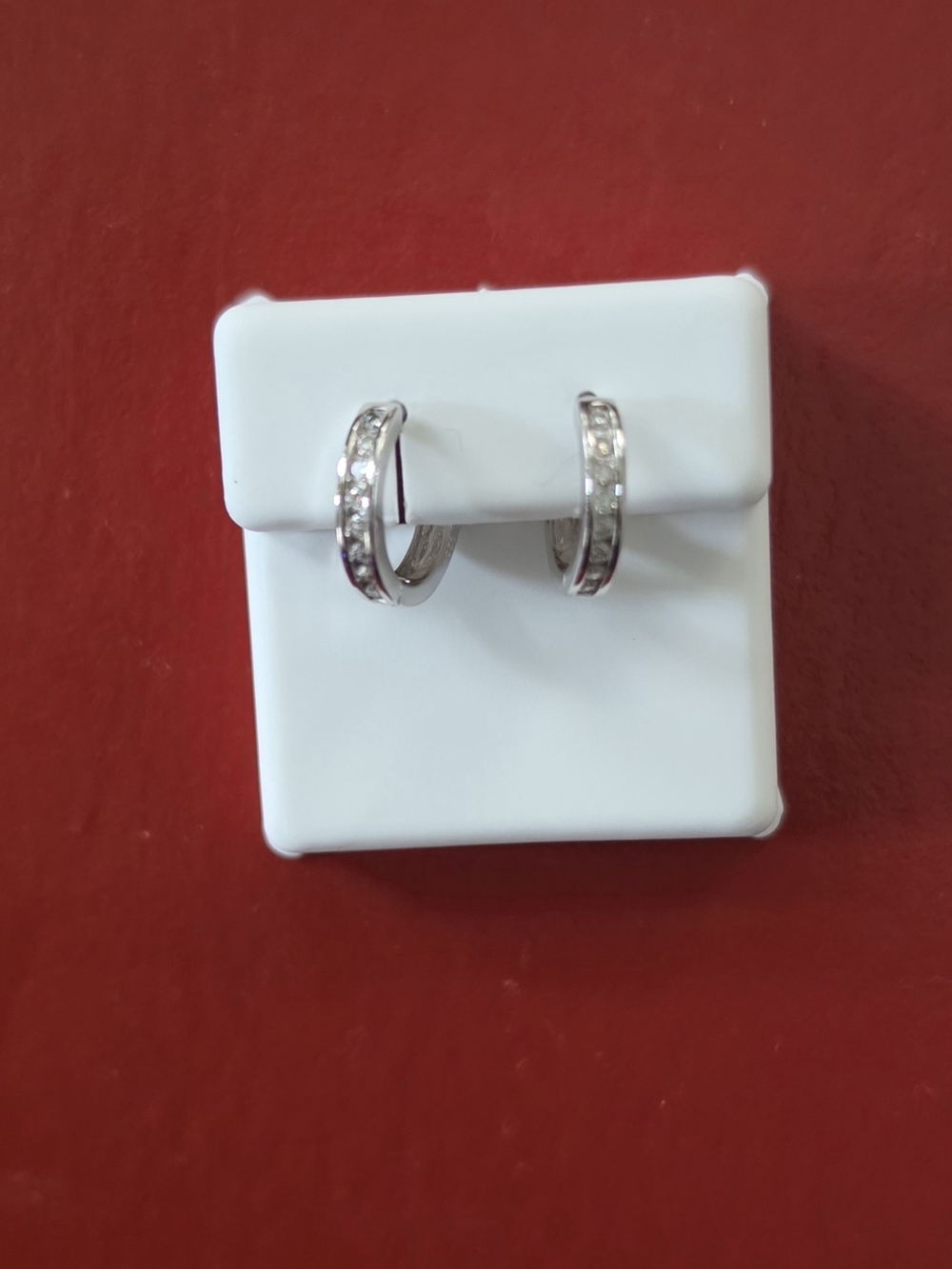 Classic Sterlin Silver Huggies Crystal Hoop Earrings - Silver